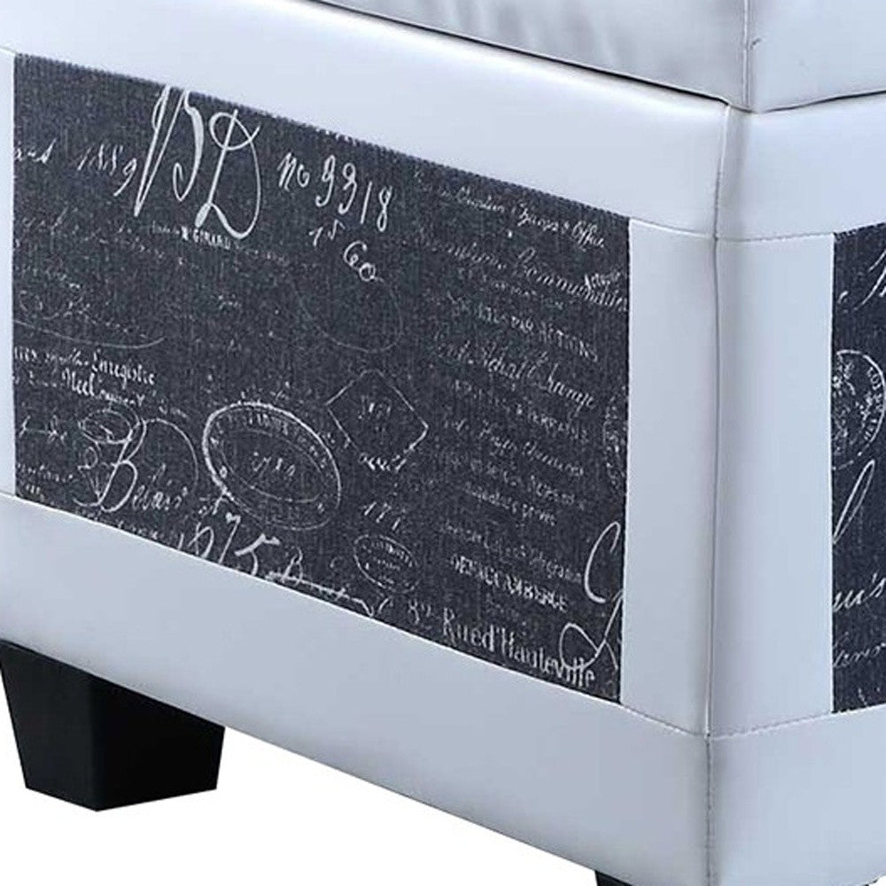 24" White and Black Upholstered Faux Leather Bench with Flip top - Homeroots