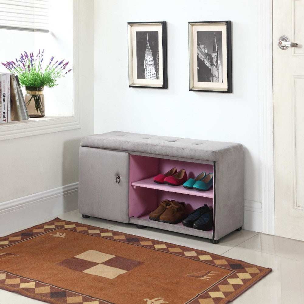 Light Gray and Pink Tufted Shoe Storage Bench - Homeroots - Flyclothing LLC
