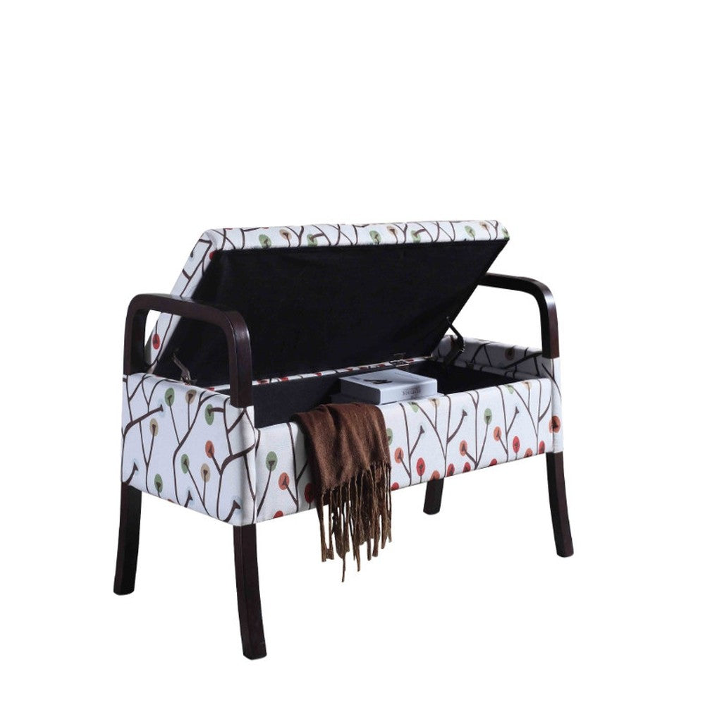 17" Dark Brown And Blue Upholstered 100% Polyester Floral Entryway Bench With Flip Top - Homeroots