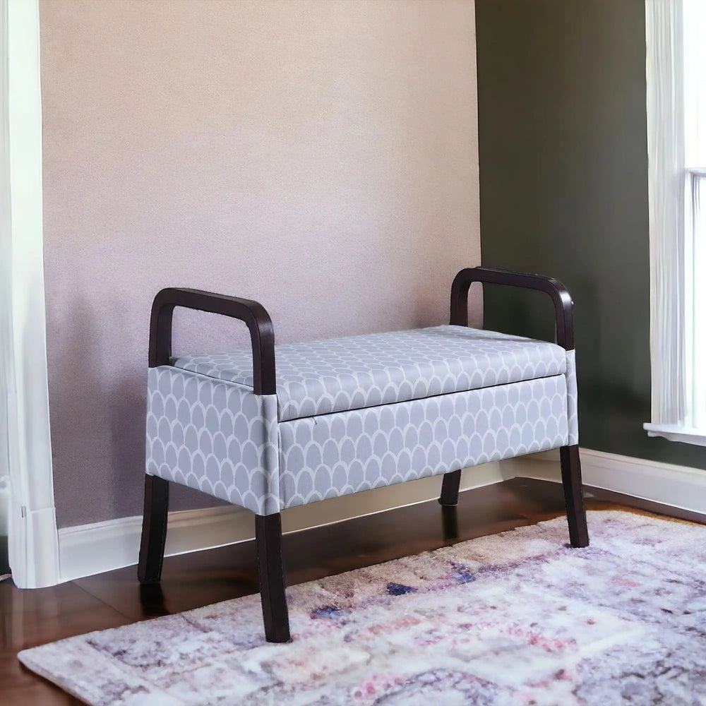 17" Black And Gray Upholstered 100% Polyester Trellis Entryway Bench With Flip Top - Homeroots - Flyclothing LLC