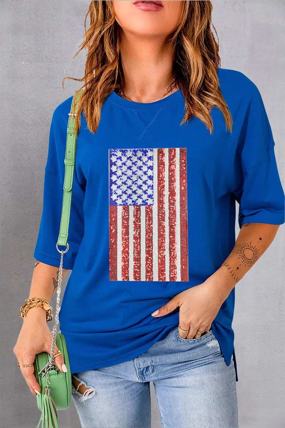 US Flag Round Neck Half Sleeve T-Shirt - Trendsi - Flyclothing LLC