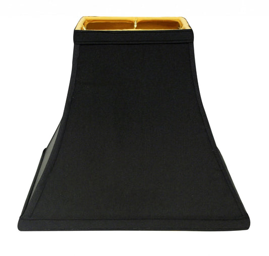 12" Black with Gold Lining Square Bell Shantung Lampshade - Homeroots