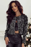 Sequin Open Front Long Sleeve Jacket - Trendsi - Flyclothing LLC