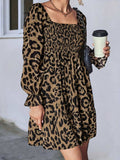 Leopard Smocked Flounce Sleeve Mini Dress - Trendsi - Flyclothing LLC