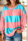 Color Block Round Neck Long Sleeve Top - Trendsi - Flyclothing LLC