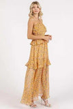 Mittoshop Ruffled Smocked Floral Halter Neck Maxi Dress - Trendsi - Flyclothing LLC