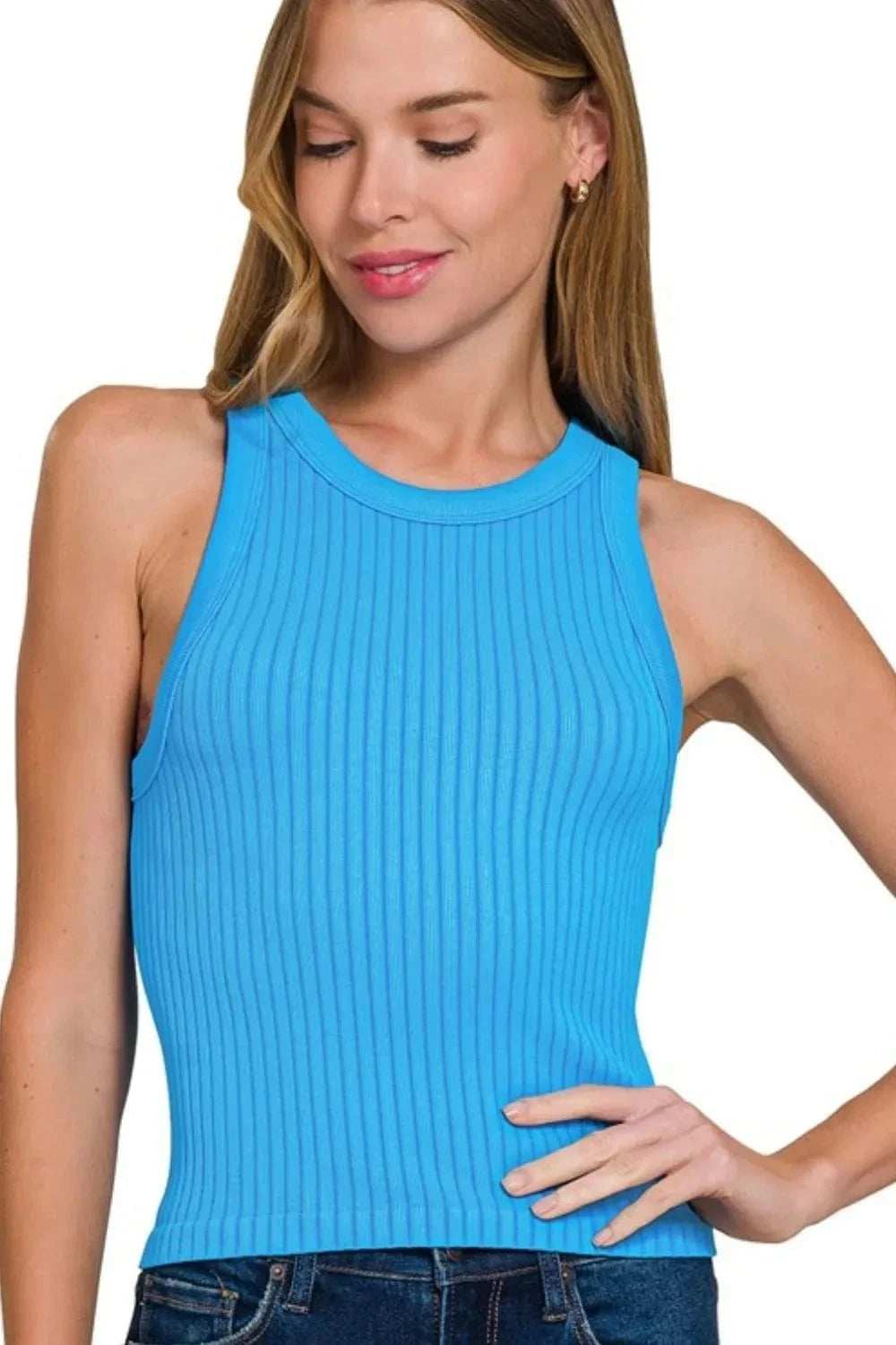 Zenana Seamless Ribbed Crop Tank - Trendsi - Flyclothing LLC