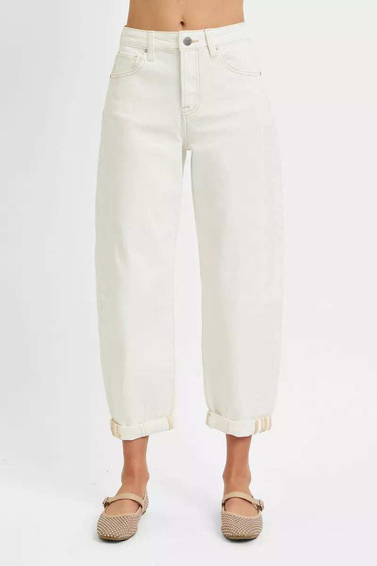 RISEN Full Size High Rise Barrel Cropped Jeans Plus Size - Trendsi - Flyclothing LLC