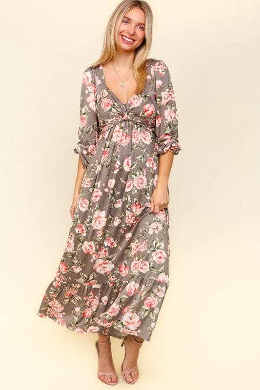 Haptics Twisted Detail Ruffled Hem Floral Dress with Side Pockets - Trendsi - Flyclothing LLC