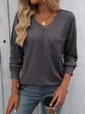 V-Neck Long Sleeve T-Shirt - Trendsi - Flyclothing LLC