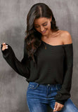 V-Neck Drop Shoulder Sweater - Trendsi - Flyclothing LLC