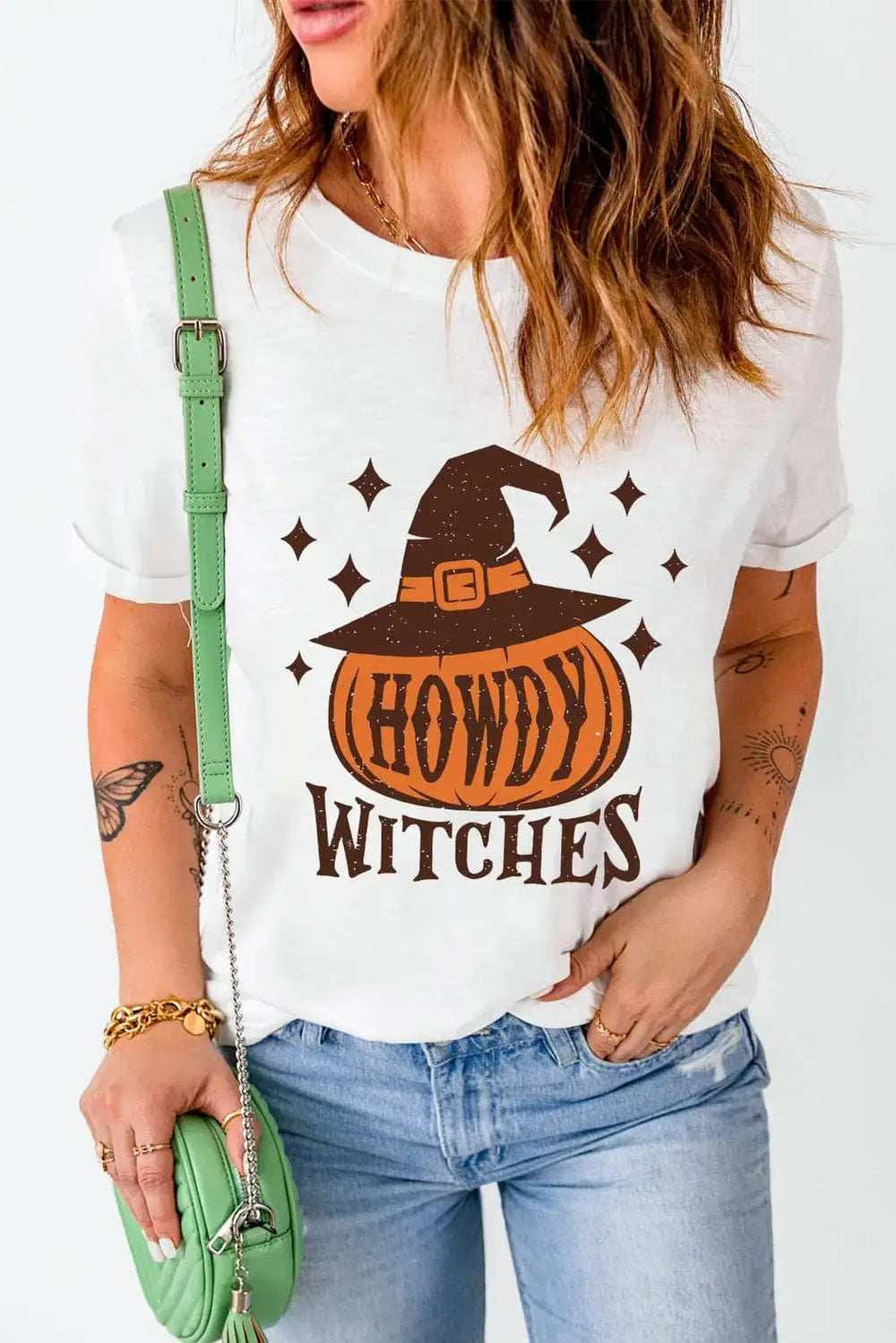 HOWDY WITCHES Round Neck Short Sleeve T-Shirt - Trendsi - Flyclothing LLC
