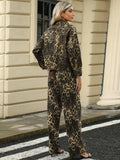 Pocketed Leopard Long Sleeve Denim Jacket - Trendsi - Flyclothing LLC