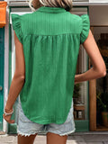 Ruffled Notched Cap Sleeve Blouse - Trendsi - Flyclothing LLC