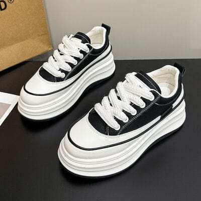Lace-Up Contrast Platform Sneakers - Trendsi - Flyclothing LLC