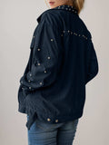 Studded Collared Neck Button Up Jacket - Trendsi - Flyclothing LLC