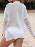 Openwork Notched Long Sleeve Knit Cover Up - Trendsi - Flyclothing LLC