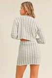 MABLE Houndstooth Cropped Knit Cardigan and Mini Skirt Set - Trendsi - Flyclothing LLC