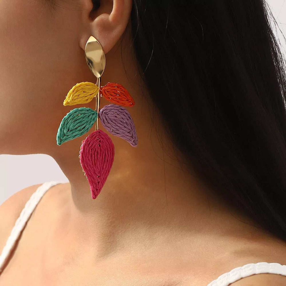 Rattan Woven Leaf Dangle Earrings - Trendsi - Flyclothing LLC