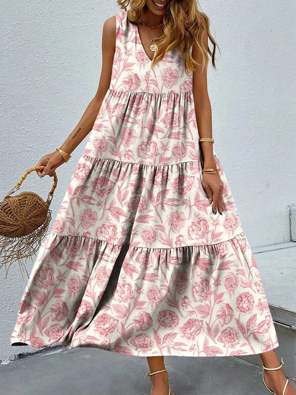 Floral Tiered Maxi Tank Dress - Trendsi - Flyclothing LLC