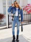 Plaid Button Up Long Sleeve Denim Jacket - Trendsi - Flyclothing LLC