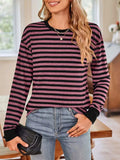 Striped Round Neck Long Sleeve T-Shirt - Trendsi - Flyclothing LLC