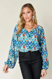 Double Take Full Size Printed Balloon Sleeve Blouse - Trendsi - Flyclothing LLC