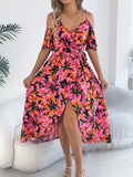 Printed Cold Shoulder Midi Cami Dress - Trendsi - Flyclothing LLC