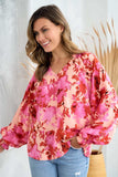 Hailey & Co Ruffle V-Neck Decor Button Floral Blouse - Trendsi - Flyclothing LLC