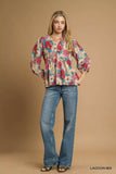 Umgee Mix Floral Peplum Blouse with Tie Neck - Trendsi - Flyclothing LLC