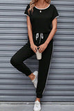Contrast Trim Round Neck Top and Pants Set - Trendsi - Flyclothing LLC
