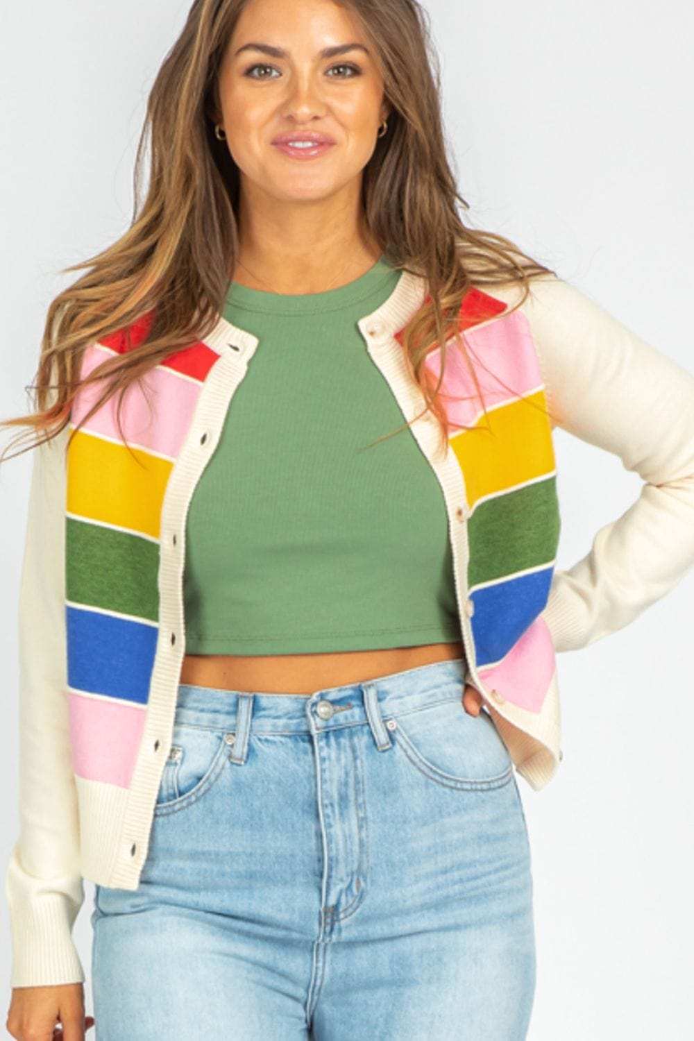 Contrast Button Down Long Sleeve Cardigan - Trendsi - Flyclothing LLC