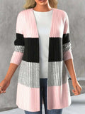 Color Block Open Front Long Sleeve Cardigan - Trendsi - Flyclothing LLC