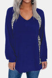 Full Size Leopard V-Neck Long Sleeve T-Shirt - Trendsi - Flyclothing LLC