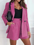 One Button Lapel Collar Blazer and Shorts Set - Trendsi - Flyclothing LLC