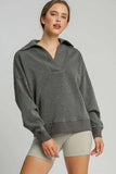 Umgee Johnny Collar Dropped Shoulder Sweatshirt - Trendsi - Flyclothing LLC