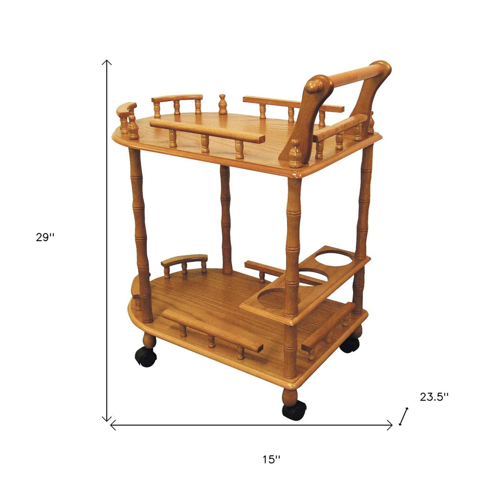 Oak Irregular Rolling Bar Cart With Wine Storage - Homeroots - Flyclothing LLC