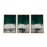 Set Of Three Three Piece Deep Green Black and White Abstract Canvas Wall Art Gold Floater Frame Print Wall Art - Homeroots - Flyclothing LLC