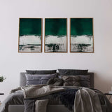 Set Of Three Three Piece Deep Green Black and White Abstract Canvas Wall Art Gold Floater Frame Print Wall Art - Homeroots - Flyclothing LLC