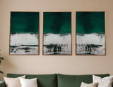 Set Of Three Three Piece Deep Green Black and White Abstract Canvas Wall Art Gold Floater Frame Print Wall Art - Homeroots - Flyclothing LLC