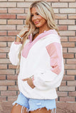 Color Block Half Zip Long Sleeve Hoodie - Trendsi - Flyclothing LLC