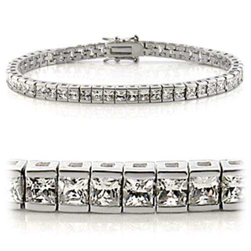 47102 - Rhodium Brass Bracelet with AAA Grade CZ in Clear - Alamode - Flyclothing LLC