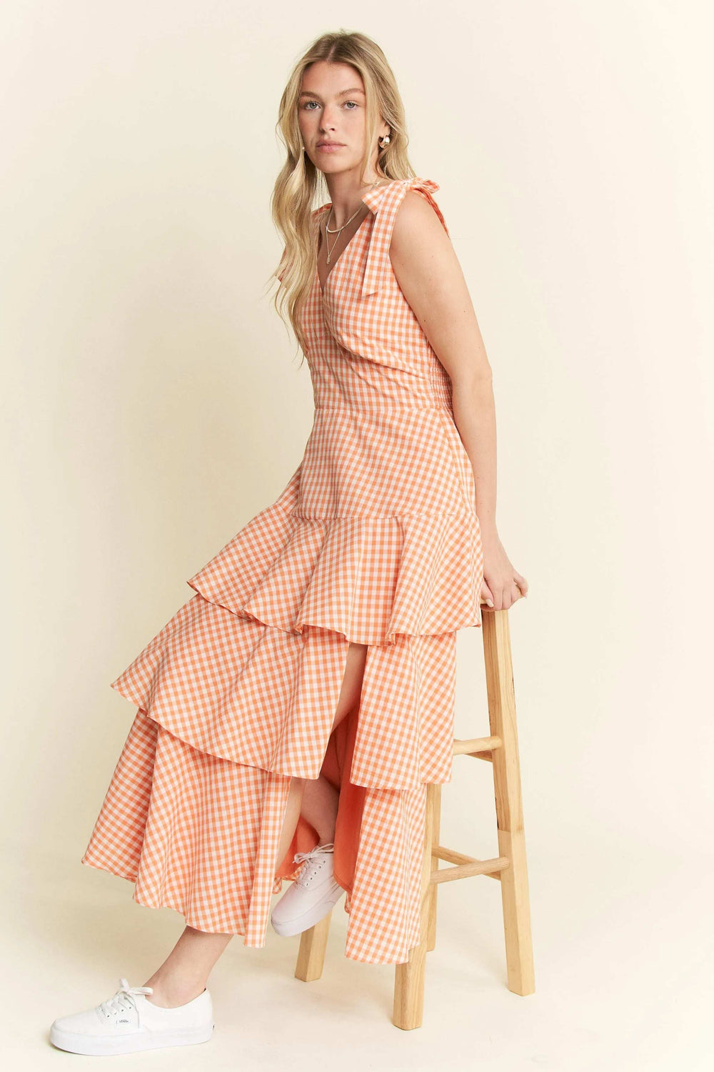 Jade By Jane Sleeveless Gingham Print Tiered Midi Dress - Trendsi - Flyclothing LLC