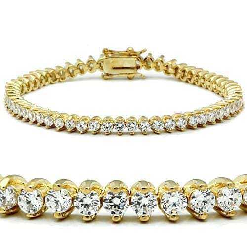 47104 - Gold Brass Bracelet with AAA Grade CZ in Clear - Alamode - Flyclothing LLC