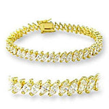 47105 - Gold Brass Bracelet with AAA Grade CZ in Clear - Alamode - Flyclothing LLC