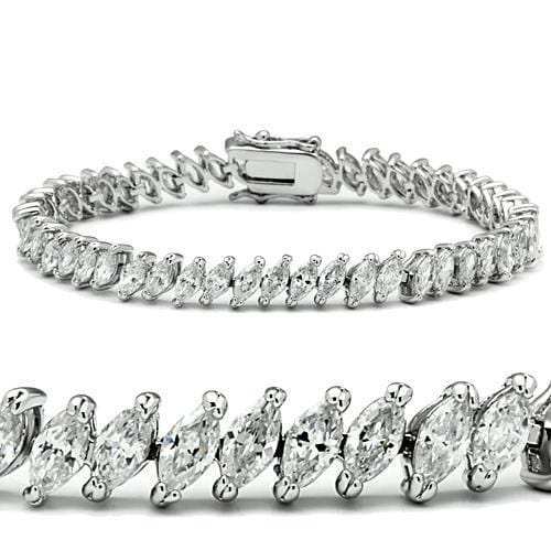 47106 - Rhodium Brass Bracelet with AAA Grade CZ in Clear - Alamode - Flyclothing LLC
