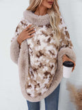 Furry Contrast Three-Quarter Poncho - Trendsi - Flyclothing LLC