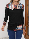 Printed Collared Neck Long Sleeve Blouse - Trendsi - Flyclothing LLC