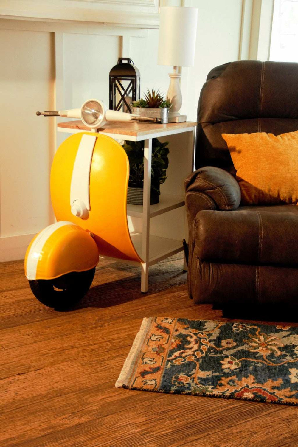 Yellow Wood And Metal Mini Scooter End or Side Table - Homeroots - Flyclothing LLC
