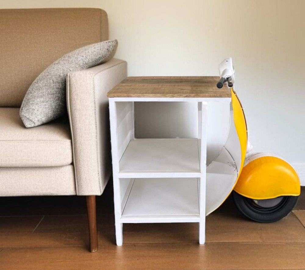 Yellow Wood And Metal Mini Scooter End or Side Table - Homeroots - Flyclothing LLC